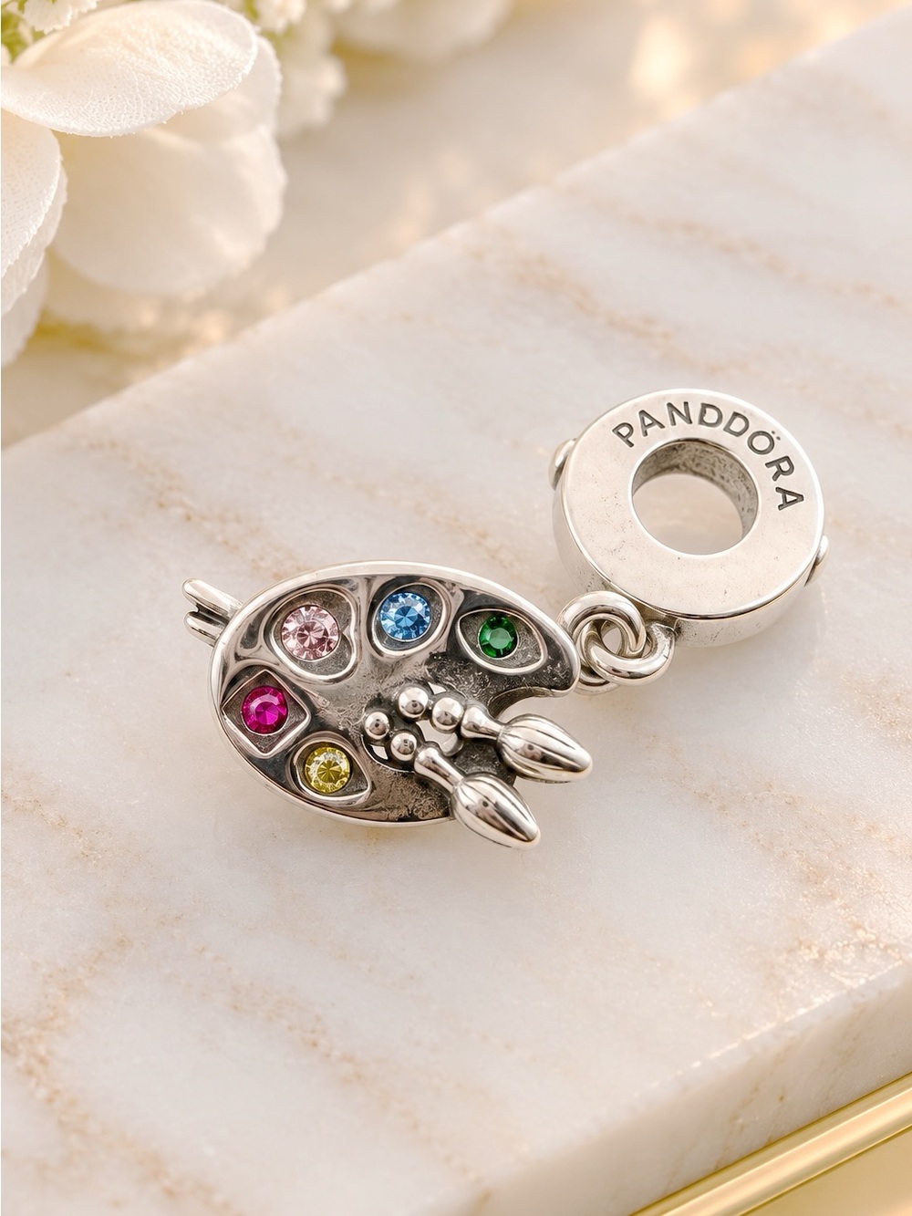 Pandora Silver Artist Palette Charm with Multicolor Stones